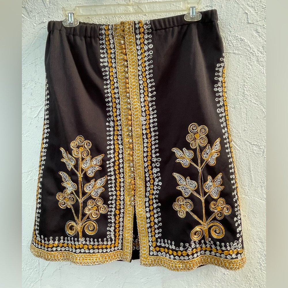 Vintage 60’s Moroccan Embroidered Tunic & Skirt Set/ Black & Gold/ MD/LG